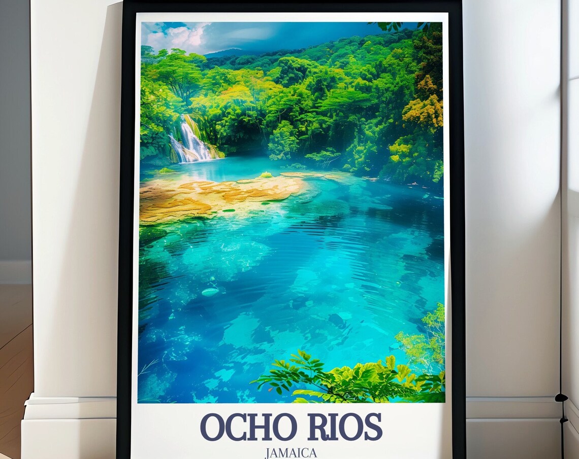 Blue Hole Ocho Rios Jamaica Turquoise Lagoon Falls Travel Poster