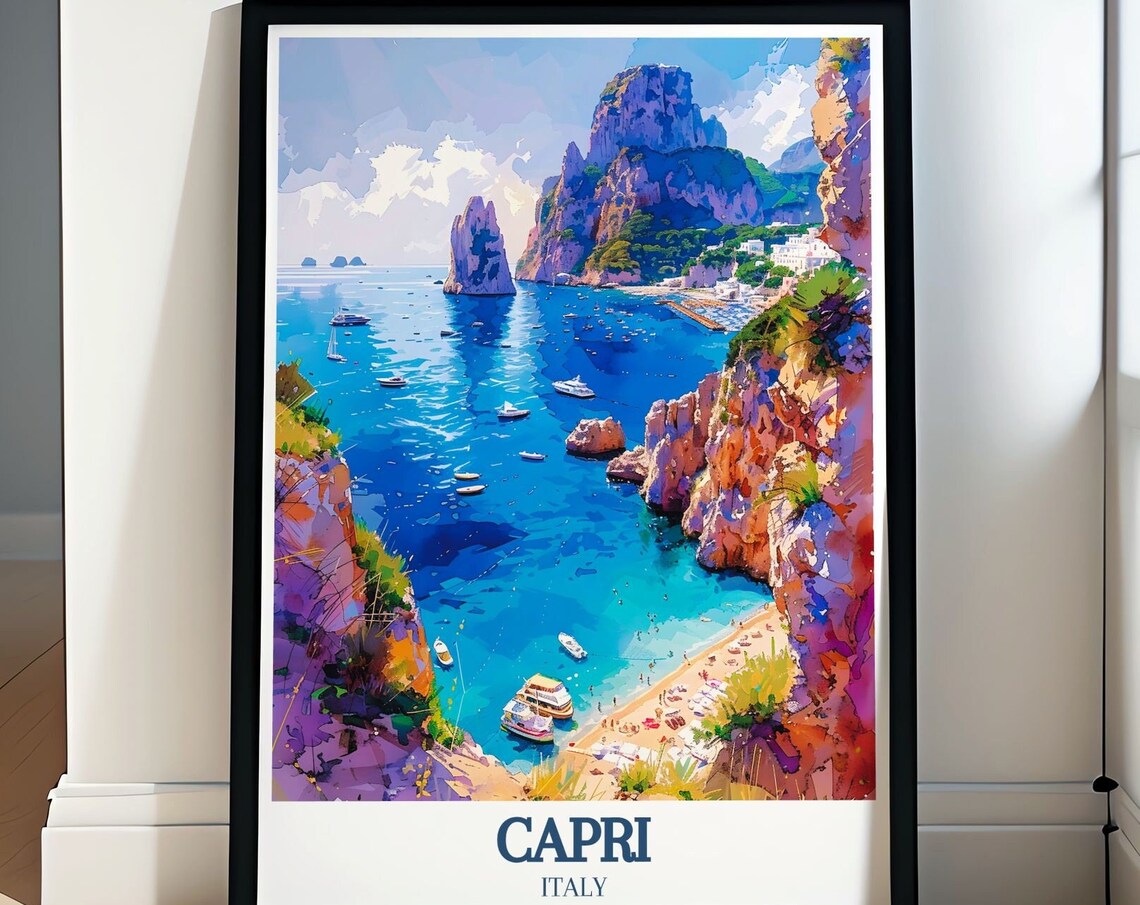 Capri Faraglioni Rocks Turquoise Coastline Italy Travel Poster