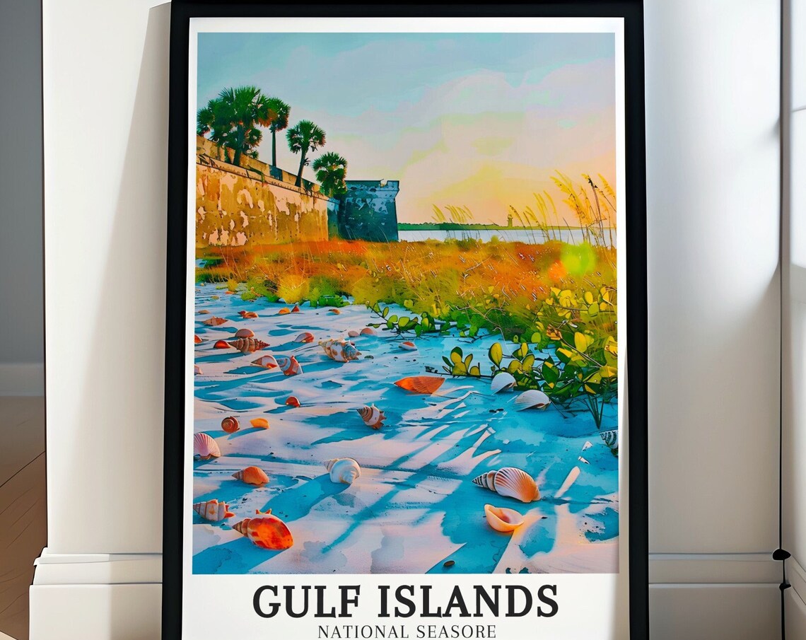 Gulf Islands National Seashore Sunset Shell Beach Fort Travel Poster