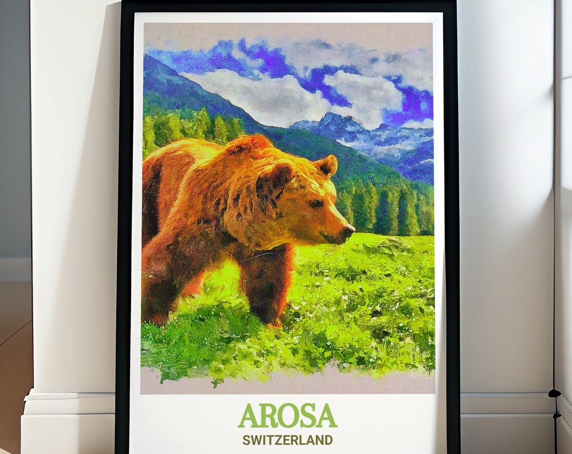 Arosa Brown Bear Alpine Meadow Switzerland Wildlife Art Poster