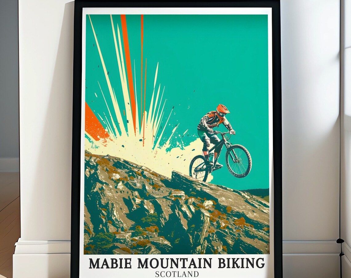Mabie Mountain Biking Scotland Cliff Drop Jump Teal Sky Poster
