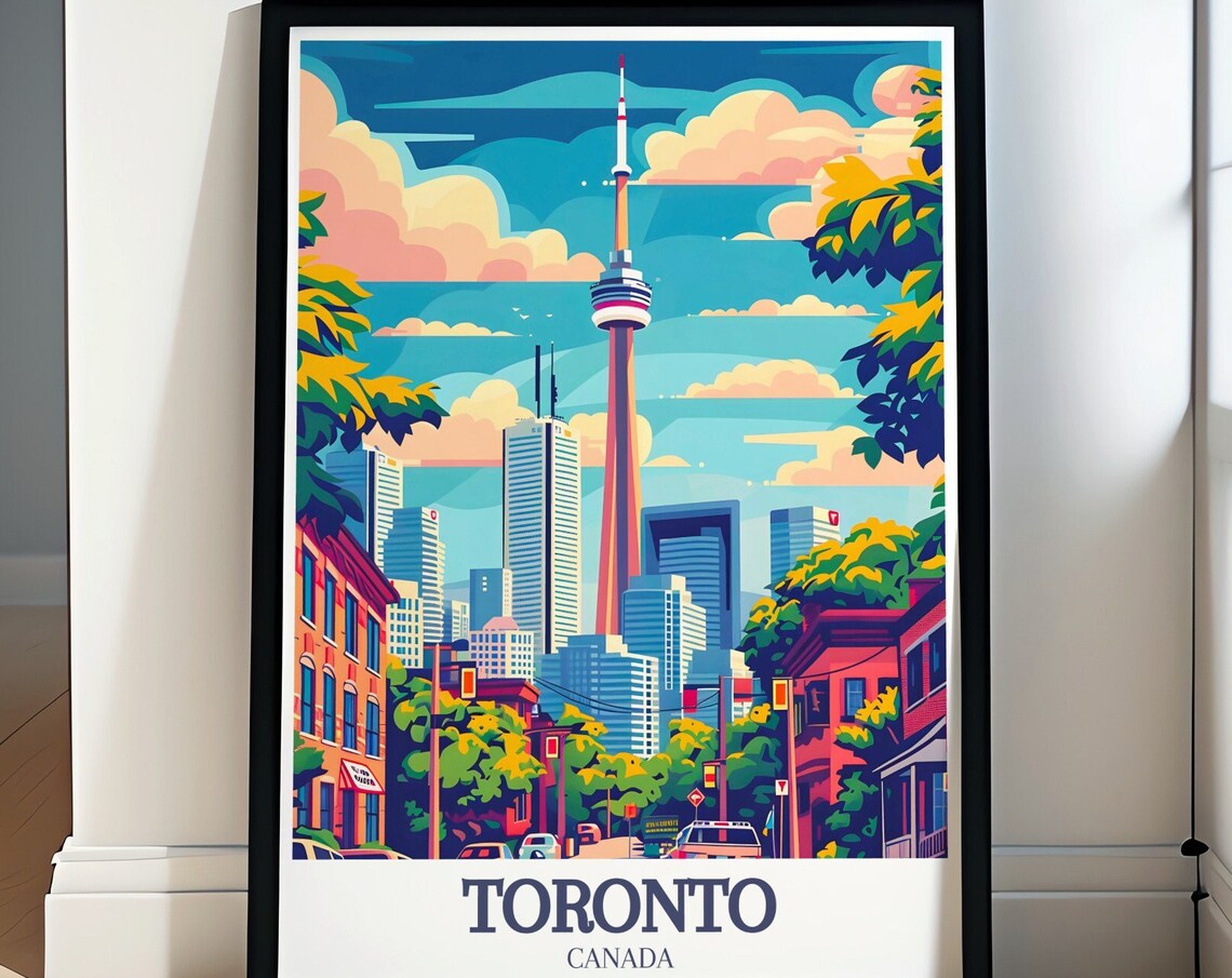 Toronto CN Tower Downtown Street Colorful Canada Travel Poster