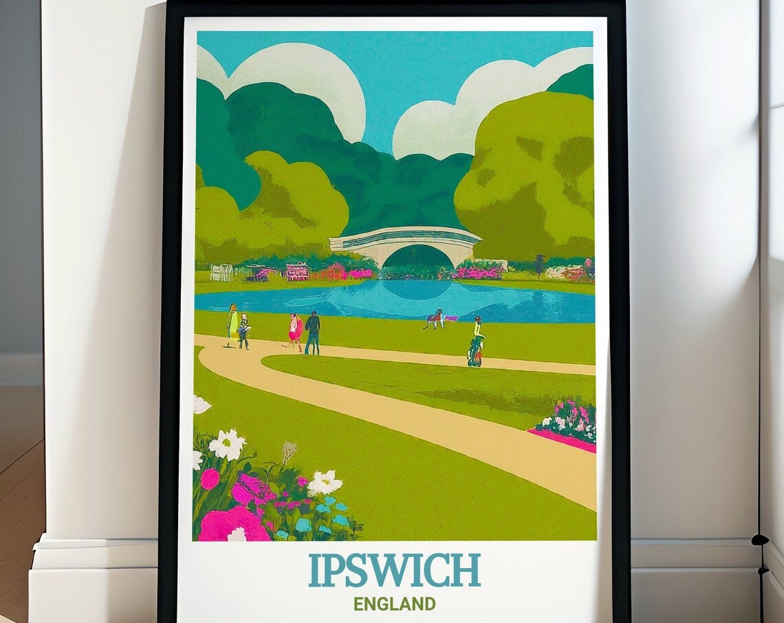 Ipswich Holywells Park Lake Gardens Retro England Nature Poster