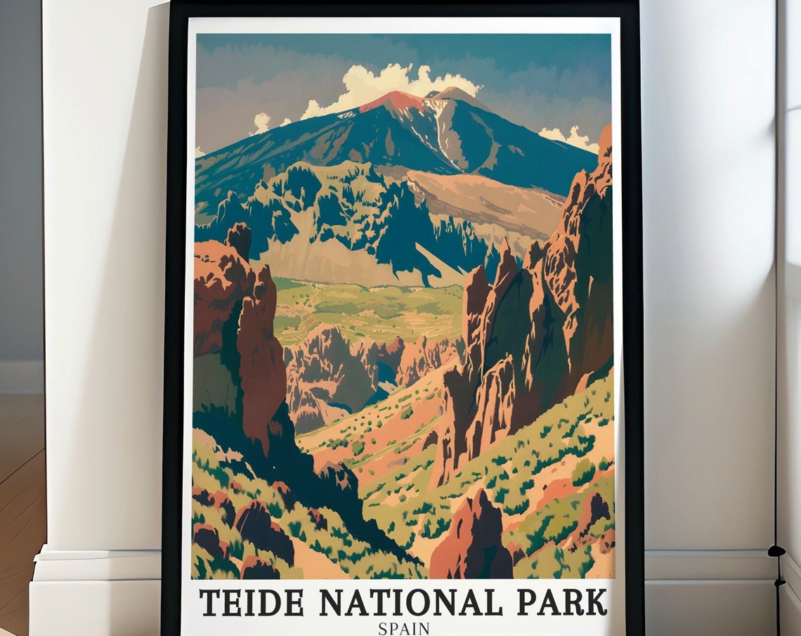 Teide National Park Spain Graphic Canyon Volcano Retro Poster