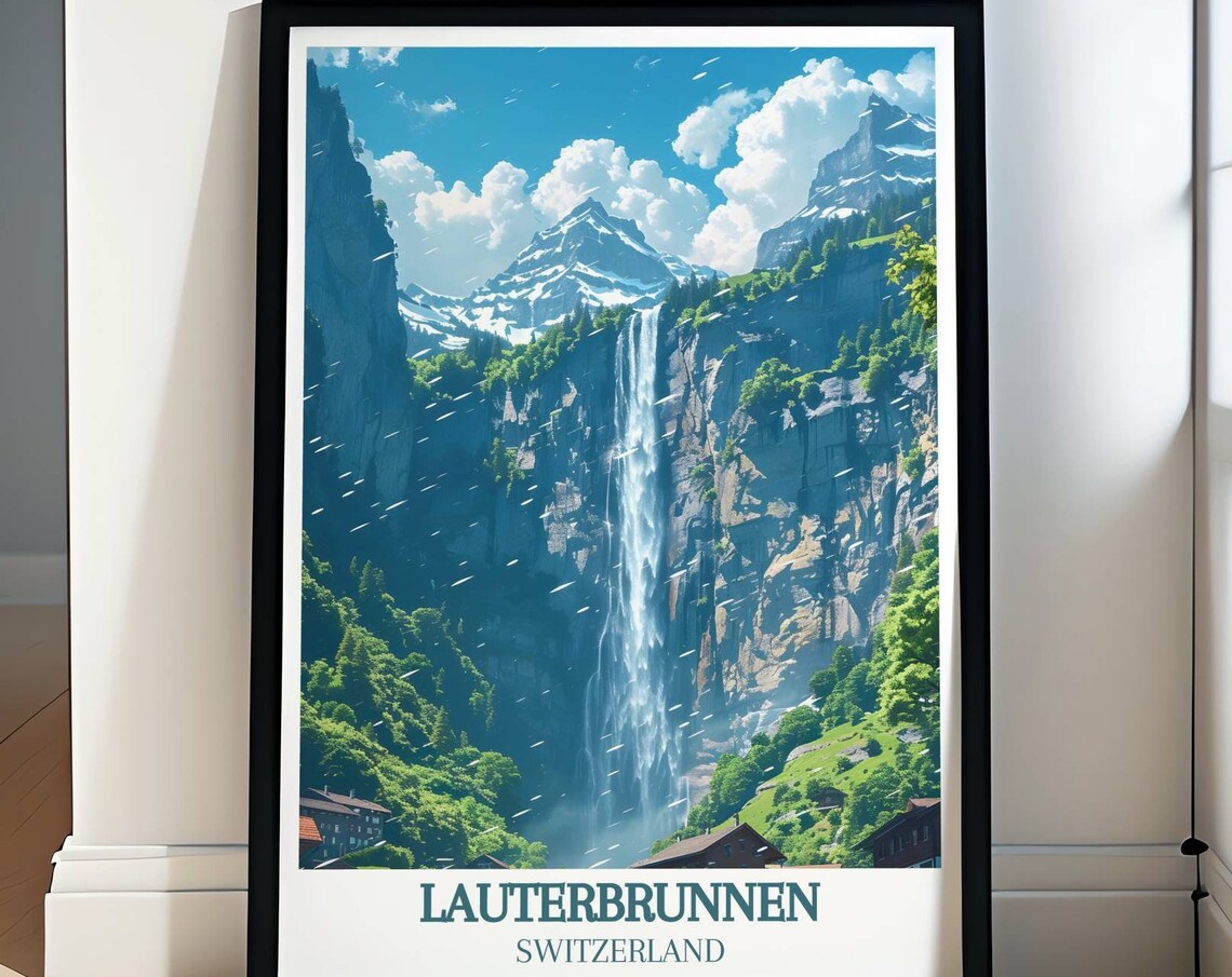 Lauterbrunnen Switzerland Staubbach Falls Cliff Village Poster
