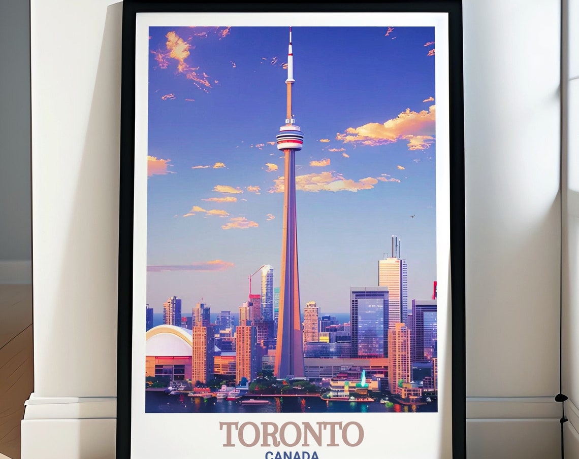 Toronto Canada CN Tower Skyline Glowing At Sunset Waterfront Poster