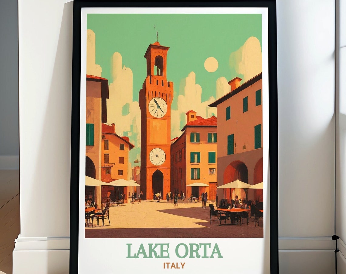 Lake Orta Piazza Motta Clock Tower in Warm Vintage Style Poster