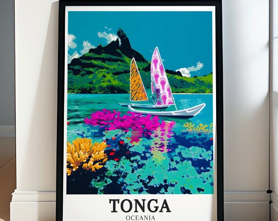 Tonga Poster Tongan Vaa Canoes Coral Reef Travel Poster Print Tongan Vaa Canoes And Coral Reef Wall Decor Tonga Decor