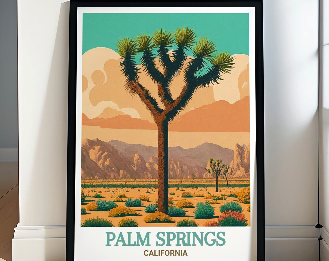 Palm Springs California Joshua Tree Desert Vintage Travel Poster