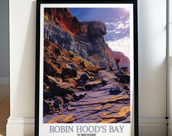 Robin Hoods Bay Rocky Shore Fossil Hunter Cliffs Yorkshire Poster