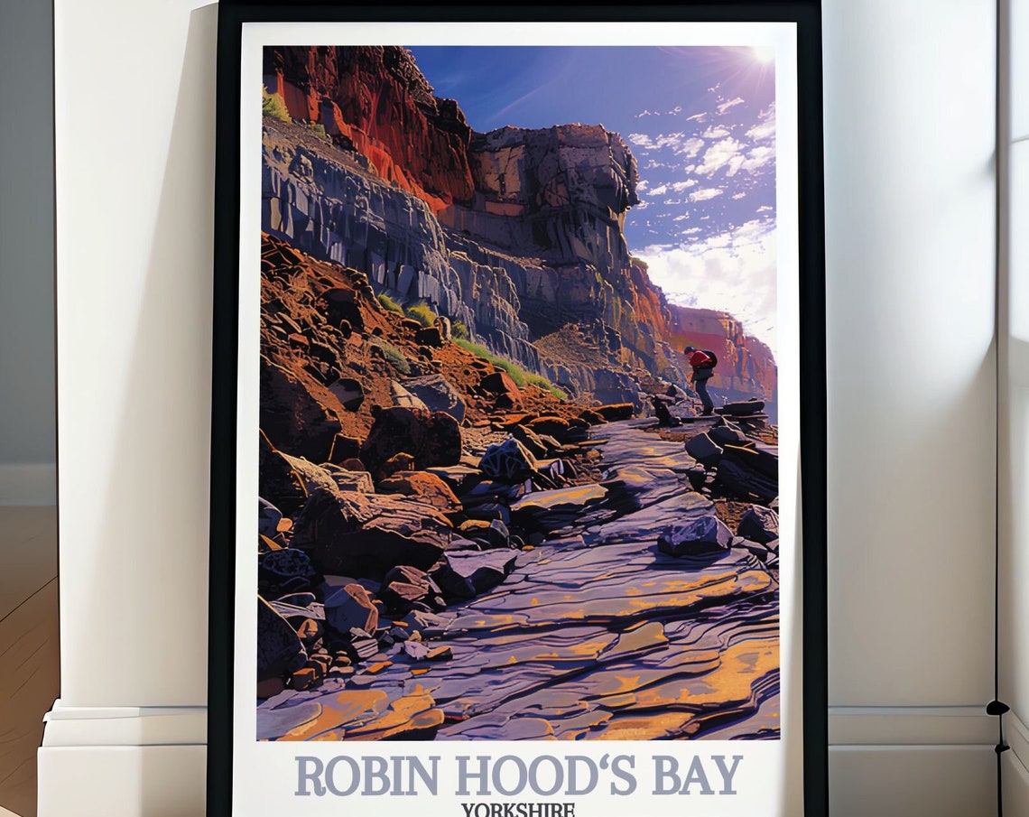 Robin Hoods Bay Rocky Shore Fossil Hunter Cliffs Yorkshire Poster