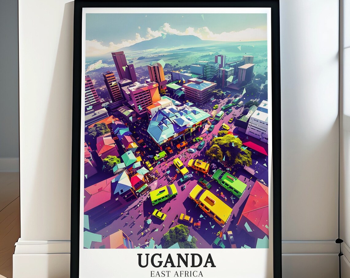 Kampala Aerial Street Scene Colorful East Africa Uganda Travel Poster