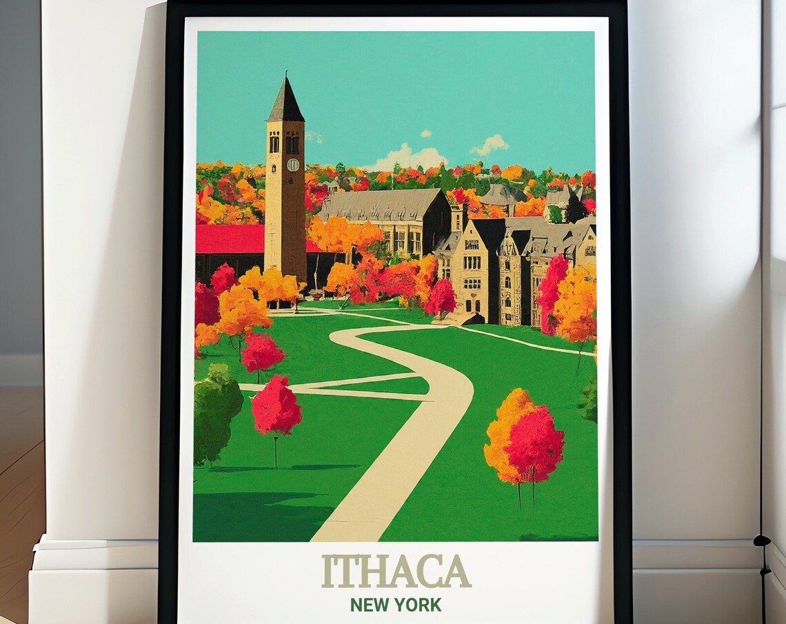 Ithaca Cornell University Campus Autumn Fall Foliage Travel Poster