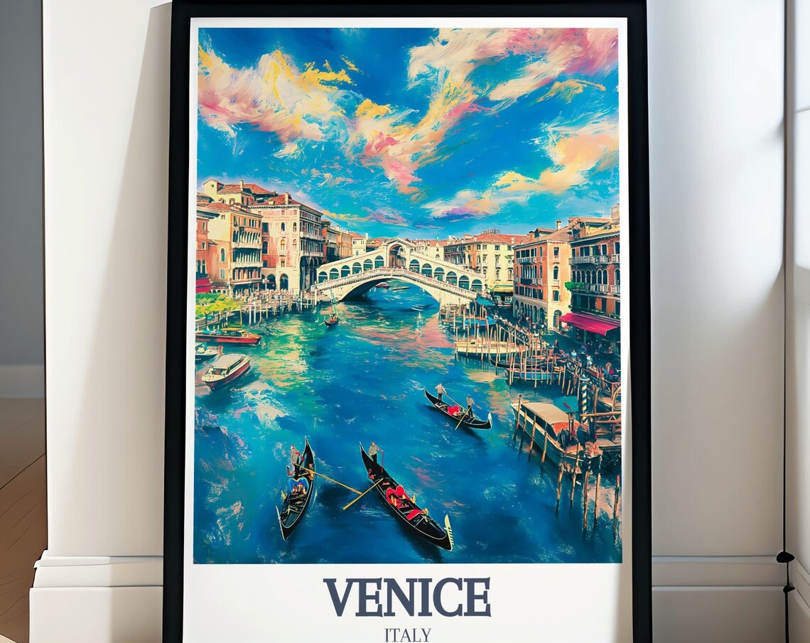 Venice Italy Rialto Bridge Grand Canal Gondolas Sunset Poster