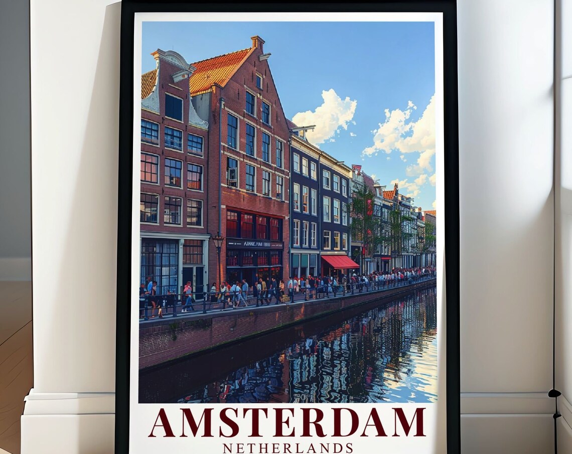 Amsterdam Anne Frank House Poster Overlooking the Busy Canal