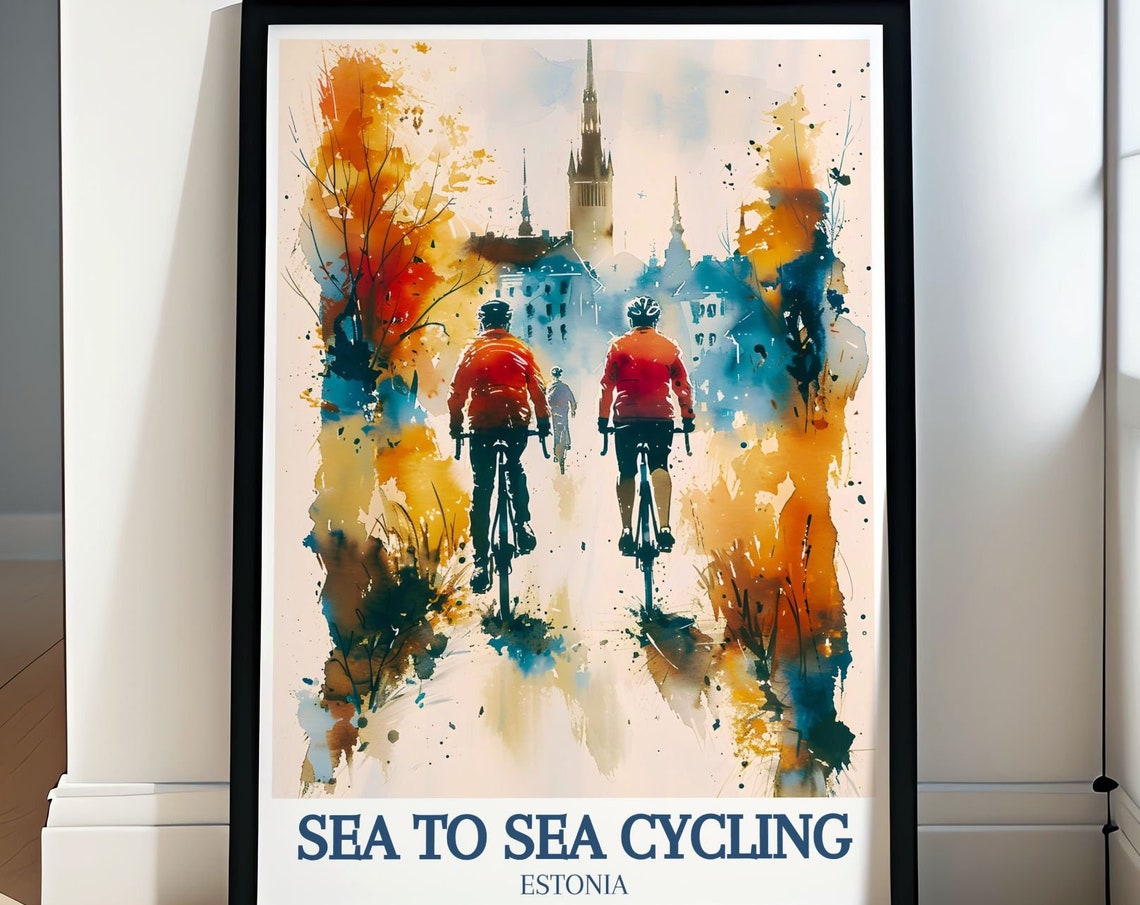Seatosea Cycling Route Art Tallinn Travel Poster Estonia Wall Art Seatosea Cycling Poster Old Town Of Tallinn Art