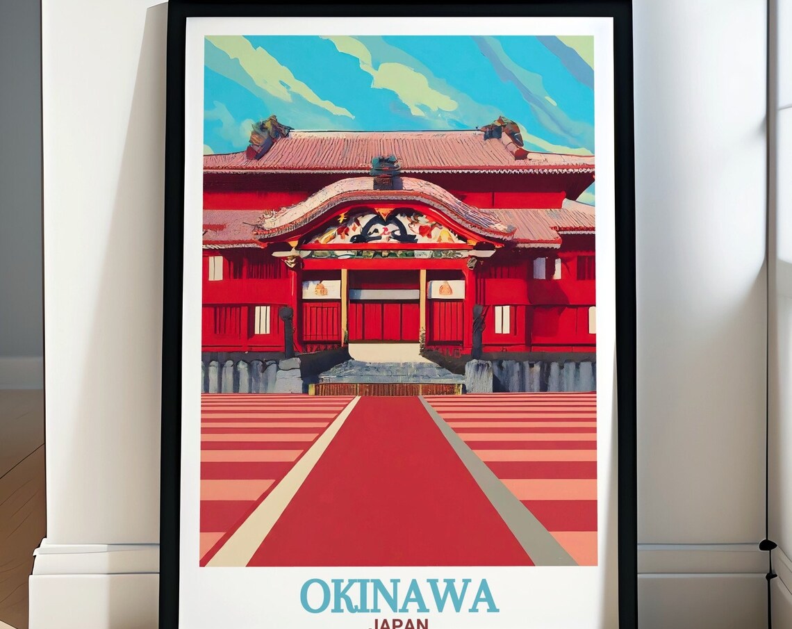 Okinawa Japan Shuri Castle Red Gates in Bold Symmetrical Design Poster