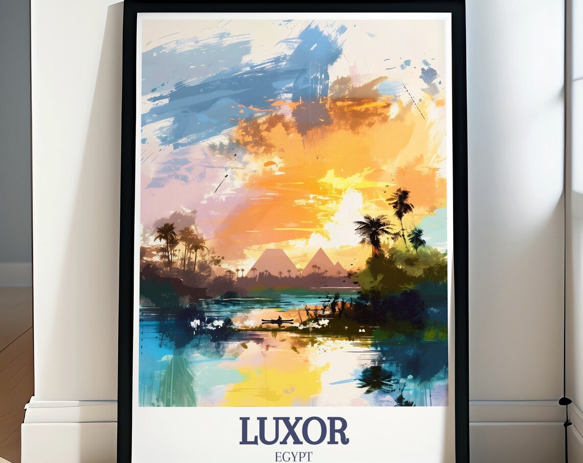 Luxor Egypt Giza Pyramids Nile Watercolor Sunrise Art Travel Poster