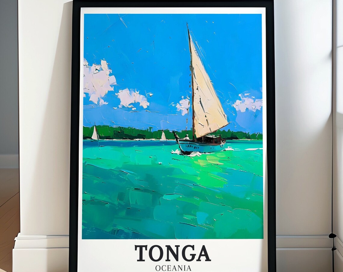 Tonga Oceania Sailboat Turquoise Waters Impasto Style Poster