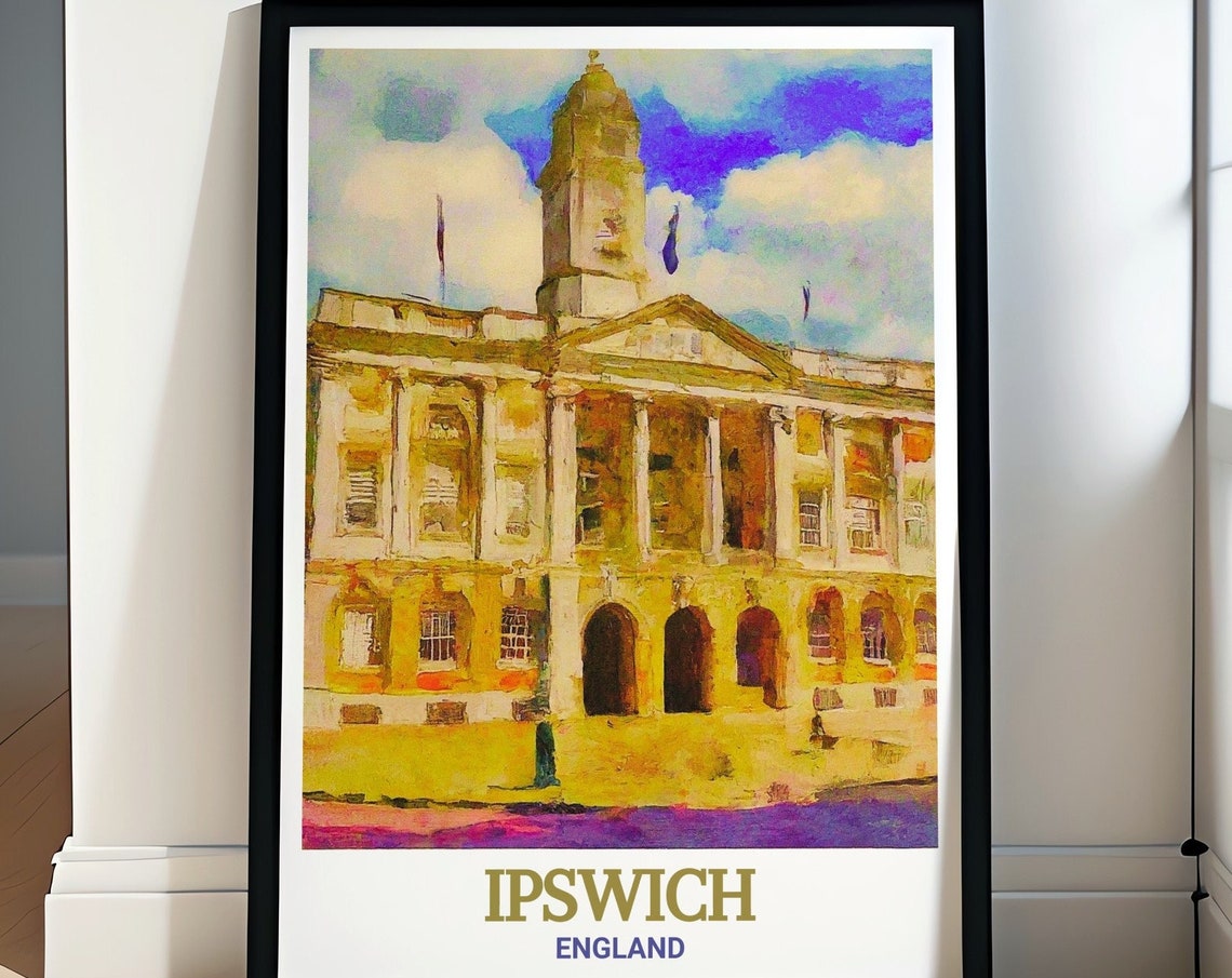 Ipswich Town Hall Facade Watercolor England Architecture Poster