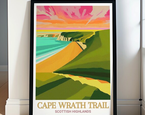 Cape Wrath Trail Sandwood Bay Cliffs in Warm Sunset Glow Poster