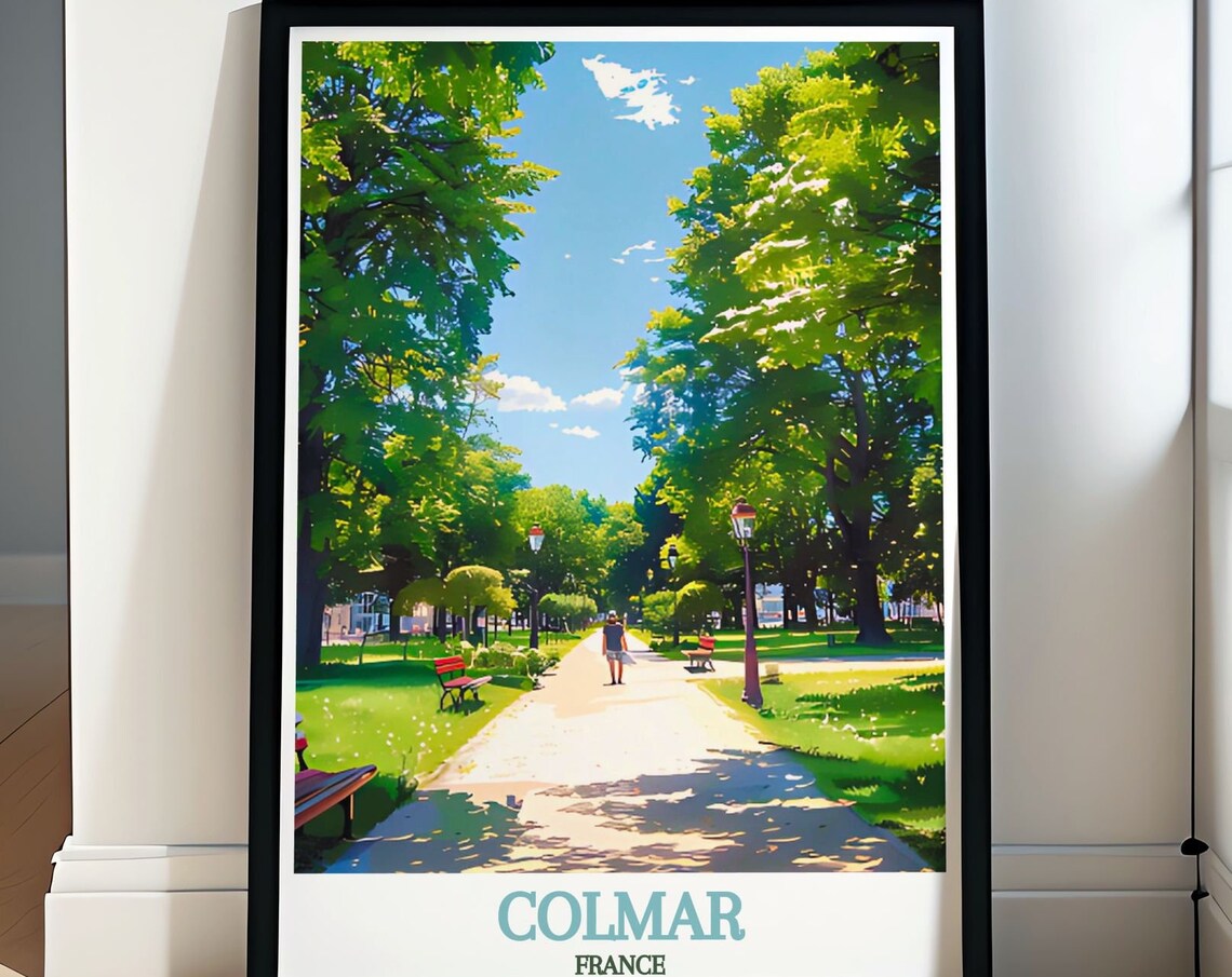 Colmar France Sunlit Park Tree-Lined Avenue Summer Travel Poster