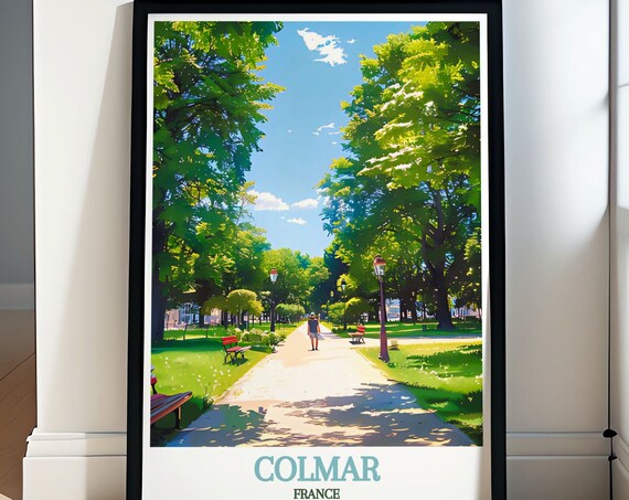 Colmar France Sunlit Park Tree-Lined Avenue Summer Travel Poster