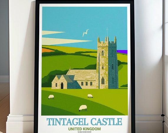Tintagel Castle Travel Print St Materianas Church Travel Art Castle Ruins Wall Decorations Cornwall Coastal Posters
