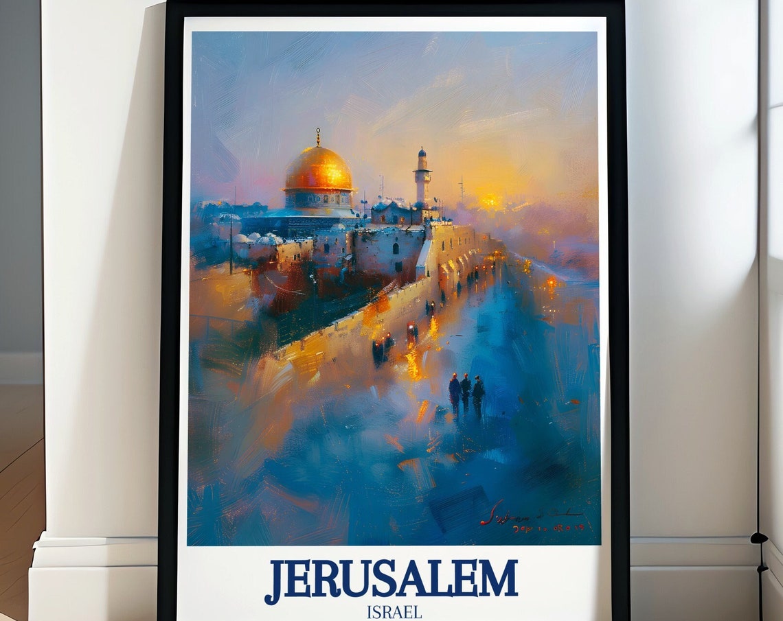 Jerusalem Travel Print The Western Wall Dome Of The Rock Art Print Jerusalem Poster The Western Wall And Dome Of The Rock Travel Poster