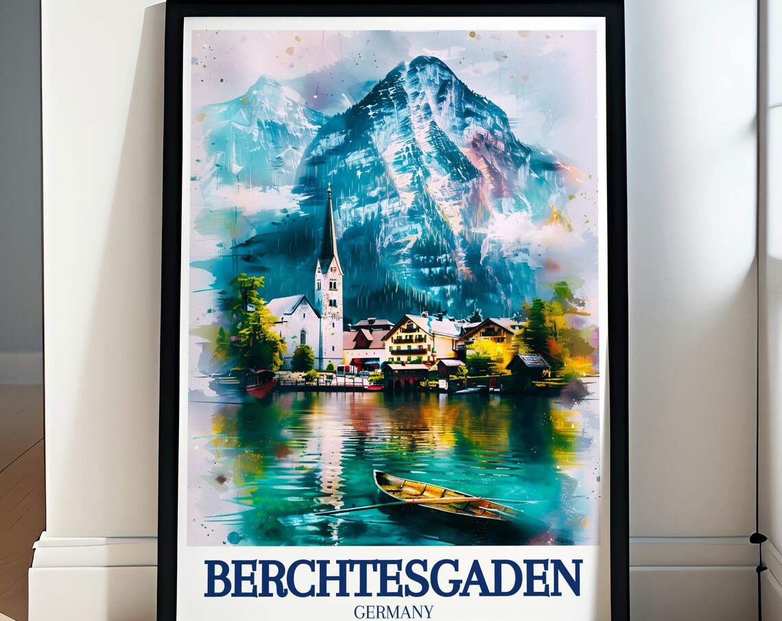 Berchtesgaden Germany Ramsau Lake Watercolor Mountain Travel Poster