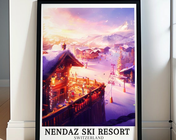 Nendaz Ski Resort Travel Posters Apresski Art Ski Area Vallees Prints Apresski Posters Ski Area Vallees Art