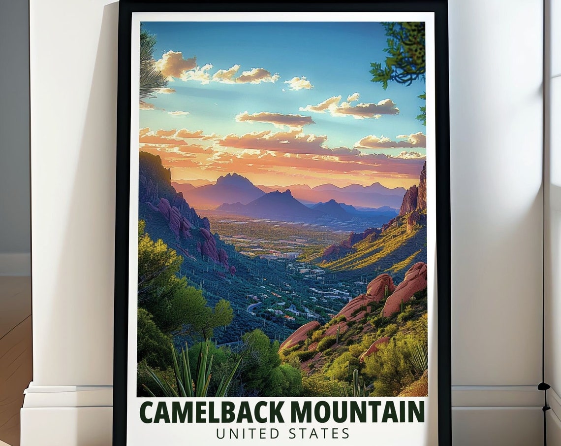 Camelback Mountain Arizona Desert Sunset over the Valley View Poster