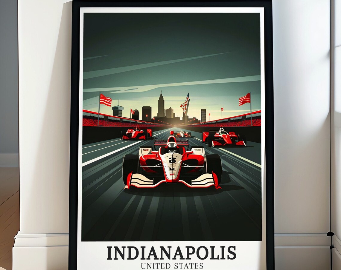 Indianapolis Motor Speedway Indy Race Cars Art Deco Sport Poster