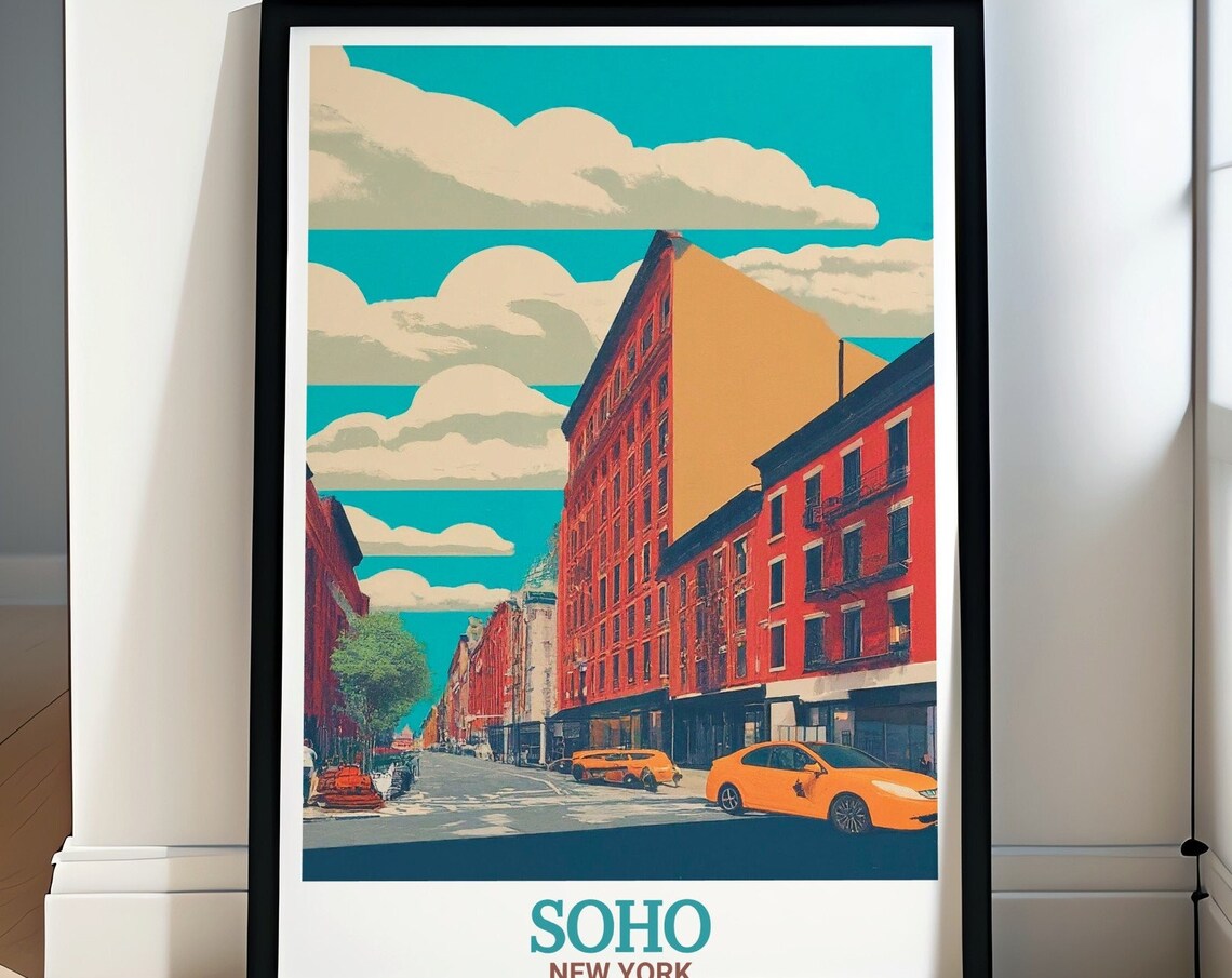 Soho New York Spring Street Yellow Taxis Brick Buildings Poster
