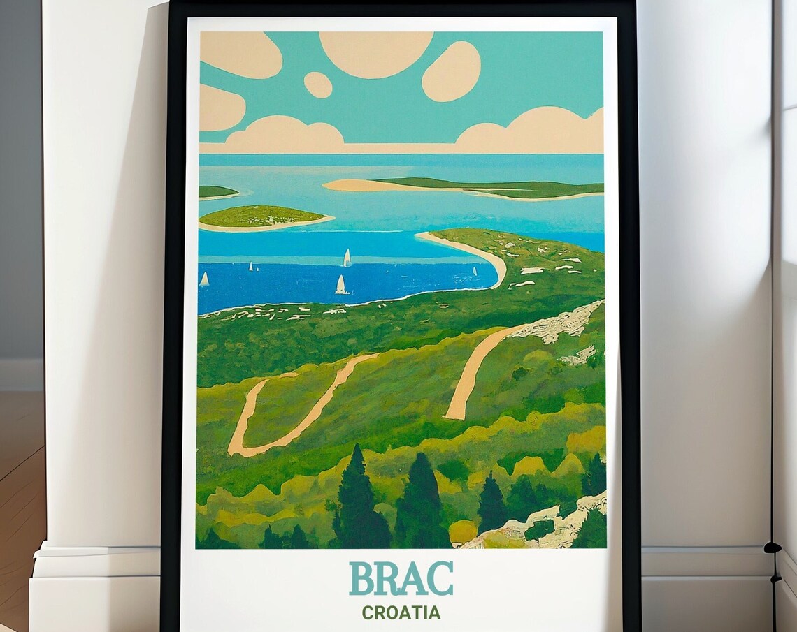Brac Croatia Vidova Gora Adriatic Coast View Vintage Travel Poster