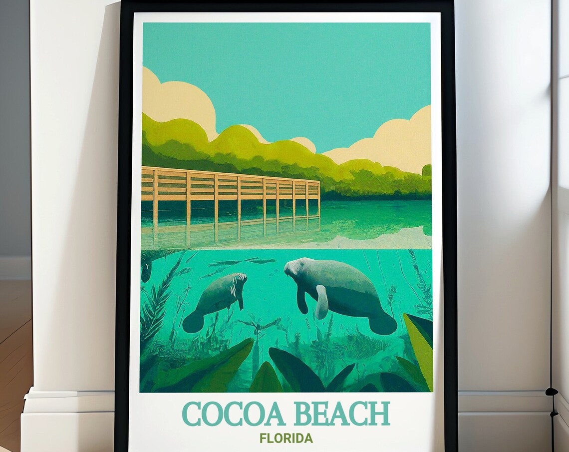 Cocoa Beach Florida Manatee Sanctuary Underwater Scene Travel Poster