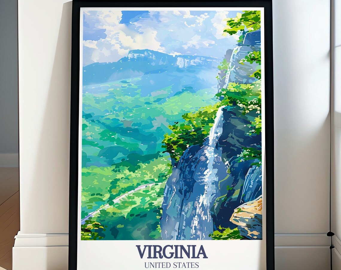 Virginia Blue Ridge Waterfall Mountain Valley Scenic Travel Poster