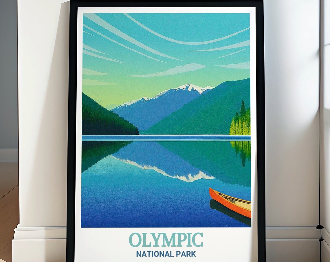 Olympic National Park Lake Crescent Canoe Mountain Reflection Poster