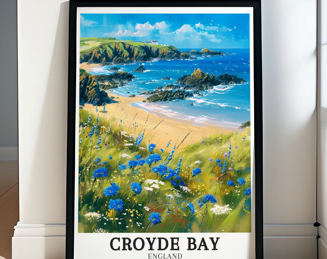 Croyde Bay Travel Poster, Baggy Point North Devon AONB