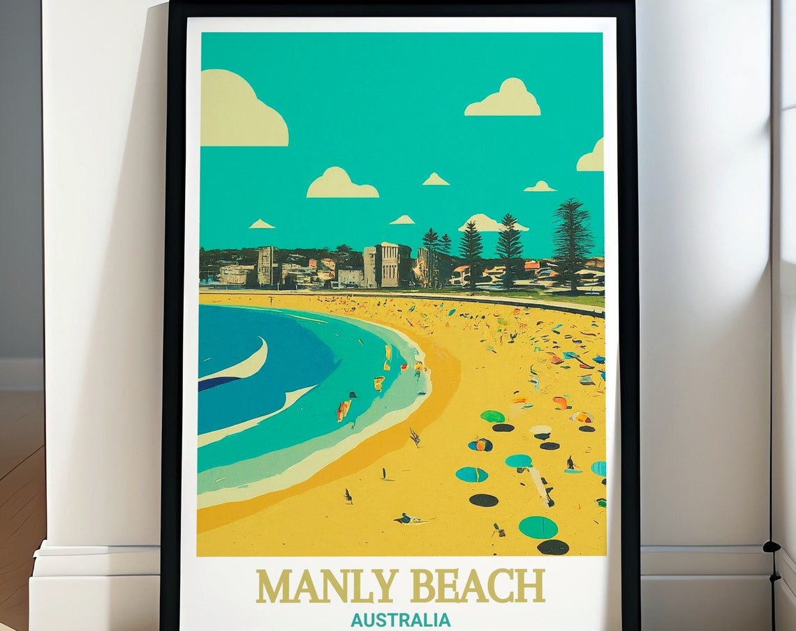 Manly Beach Art Print Manly Beach Travel Poster Manly Beach Poster New Zealand Wall Art New Zealand Art New Zealand Travel Poster