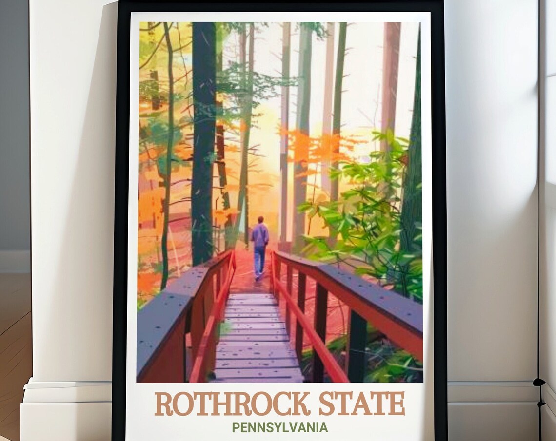 Rothrock State Pennsylvania Forest Bridge Autumn Hiker Poster