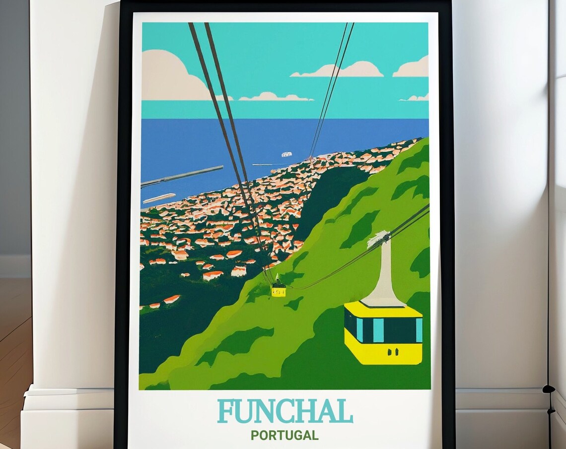 Funchal Cable Car Over The Bay Madeira Portugal Retro Travel Poster