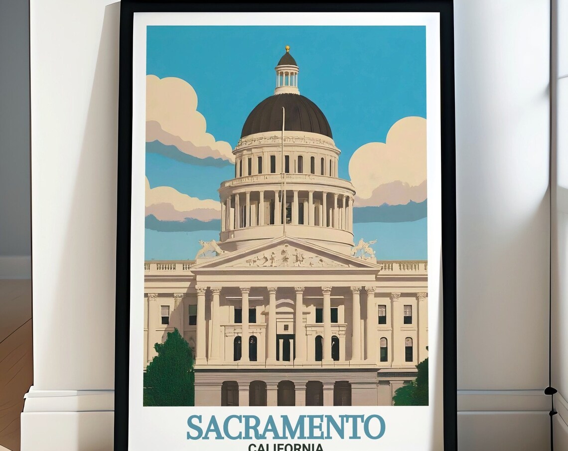 California State Capitol Dome Sacramento Vintage Travel Poster