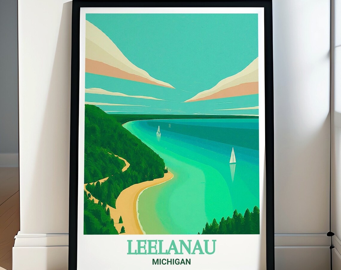 Leelanau Travel Print Leelanau State Park Travel Poster Michigan Scenic Art Leelanau Print State Park Travel Art
