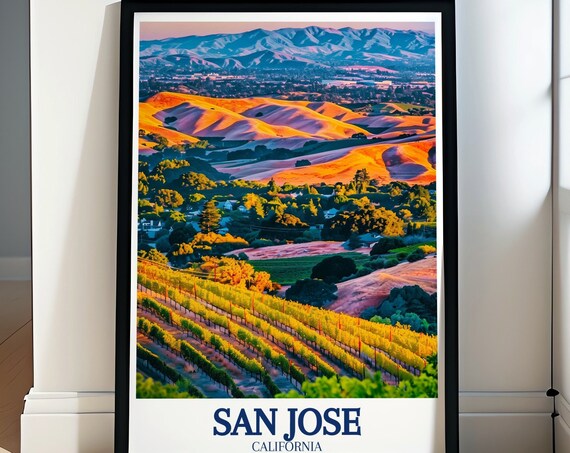 San Jose California Vineyard Hills Golden Sunset Landscape Poster