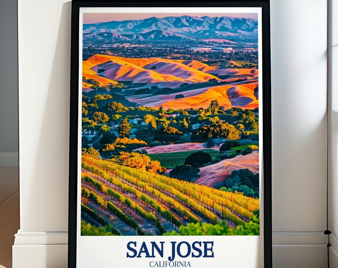San Jose California Vineyard Hills Golden Sunset Landscape Poster