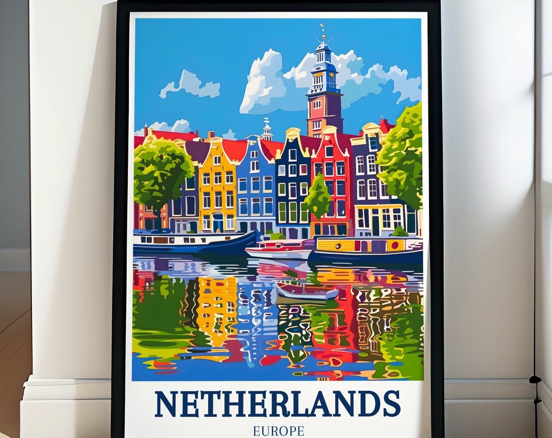 Netherlands Amsterdam Canal Gabled Houses Water Reflection Poster