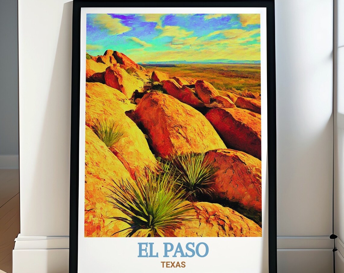 El Paso Texas Hueco Tanks Golden Boulders Desert Travel Poster