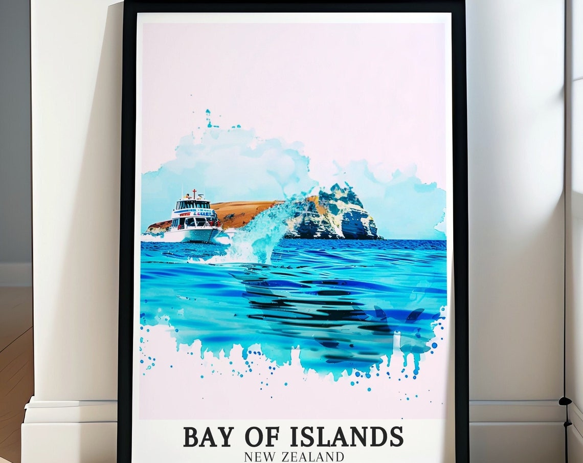 Bay Of Islands Travel Poster Marine Reserve Motukokako Island Print Marine Reserve Motukokako Island Decor Bay Of Islands Decor