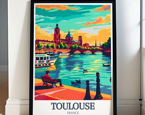 Toulouse France Pont Neuf Garonne River Bank Golden Sunset Poster
